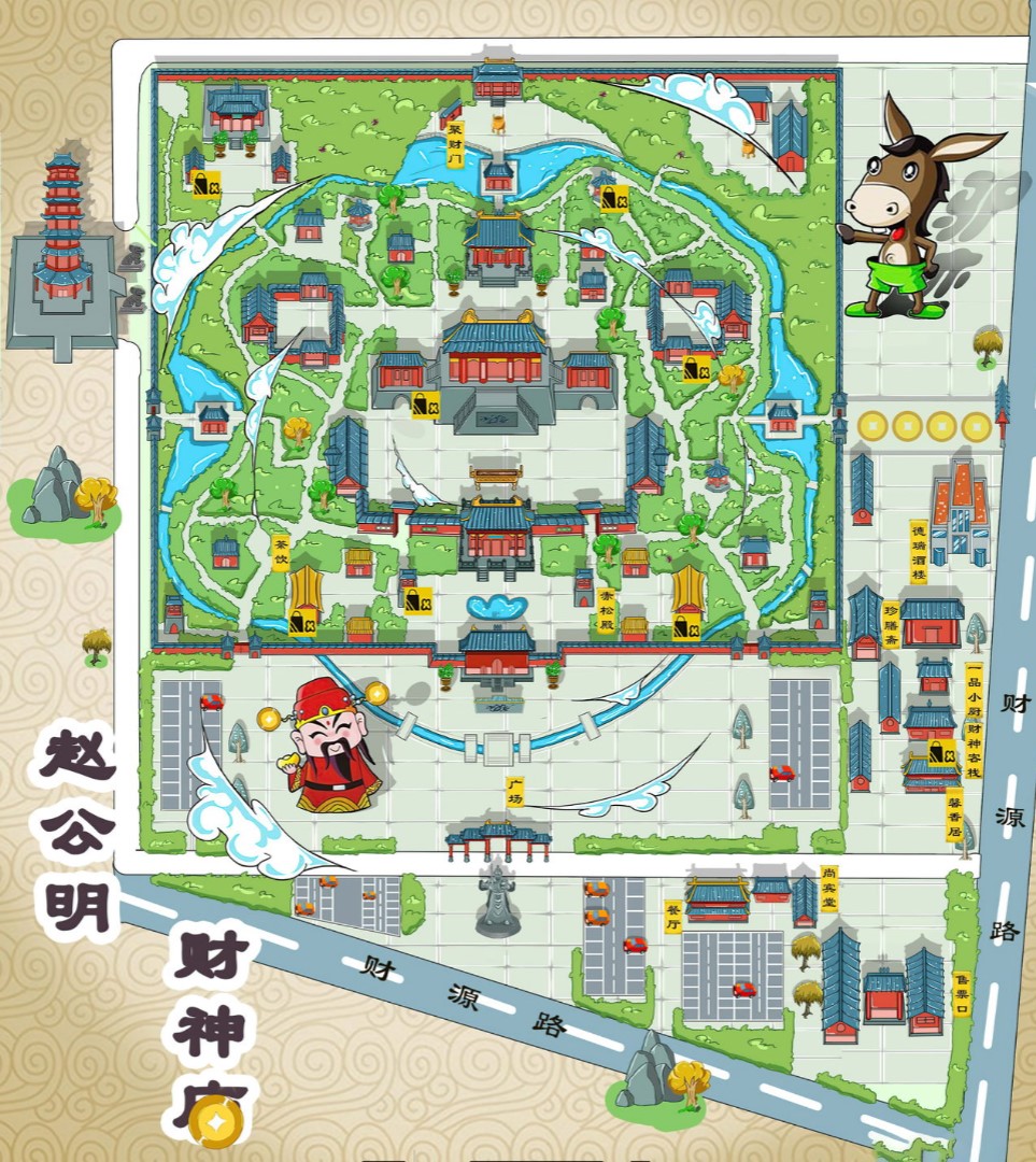 鹤岗寺庙类手绘地图